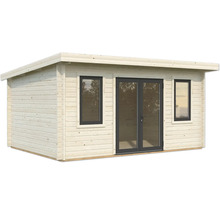 Abri de jardin en bois avec fenêtres et porte double