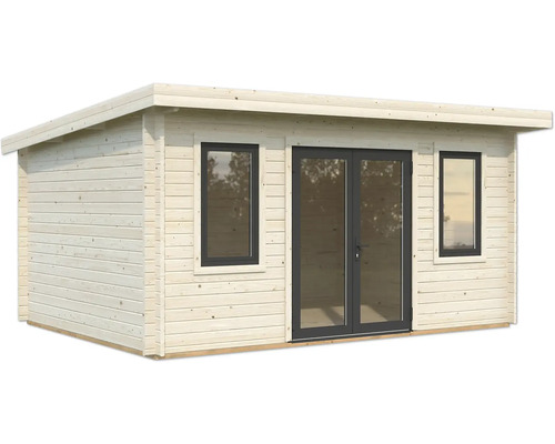 Abri de jardin en bois avec fenêtres et porte double