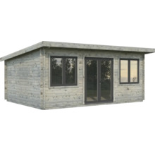 Abri de jardin en bois avec fenêtres et porte double