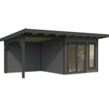 Maison de jardin en bois avec double porte et terrasse couverte