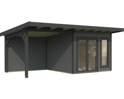 Maison de jardin en bois avec double porte et terrasse couverte