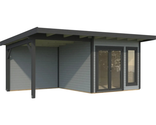 Abri de jardin en bois avec zone couverte et double porte