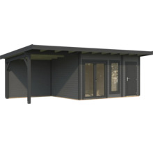 Gartenhaus mit Doppeltür, Einzeltür und überdachtem Bereich