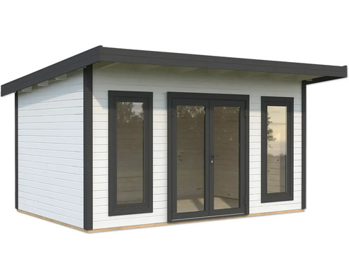 Abri de jardin avec toit plat, double porte et fenêtres