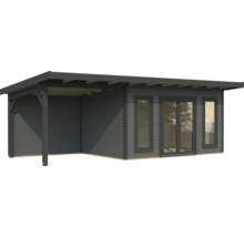 Abri de jardin avec terrasse couverte et façade en verre