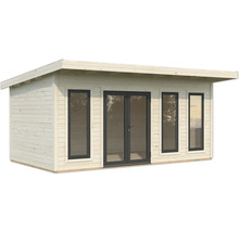 Abri de jardin en bois avec fenêtres et porte double