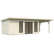 Maison de jardin en bois avec porte, fenêtres et auvent