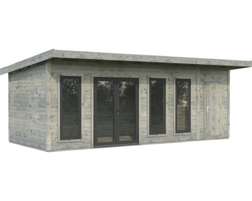 Maison de jardin en bois avec fenêtres et porte double