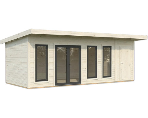 Abri de jardin en bois avec fenêtres et porte double