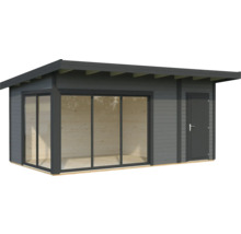 Abri de jardin avec porte coulissante et porte latérale