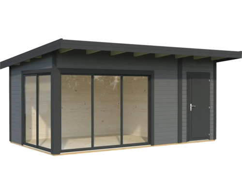 Abri de jardin avec porte coulissante et porte latérale