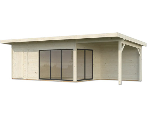 Holzgartenhaus mit Schiebetür und Vordach