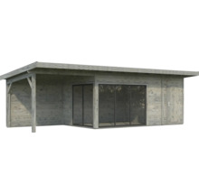 Holzgartenhaus mit Überdachung, Schiebetüren und Seitentür