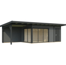 Abri de jardin en bois avec porte coulissante et auvent