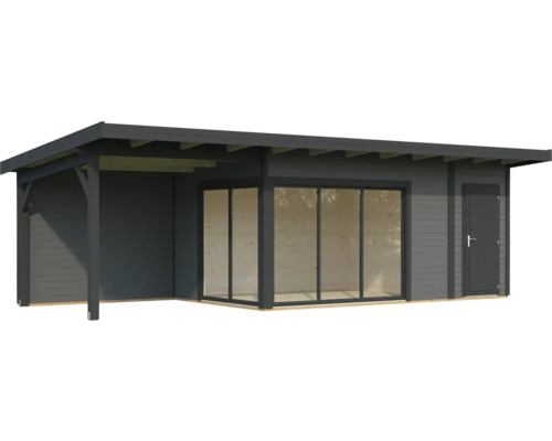 Abri de jardin en bois avec porte coulissante et auvent