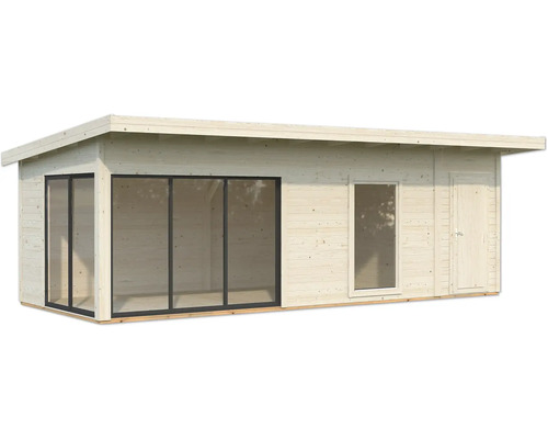 Gartenhaus aus Holz mit Fenstern und Tür