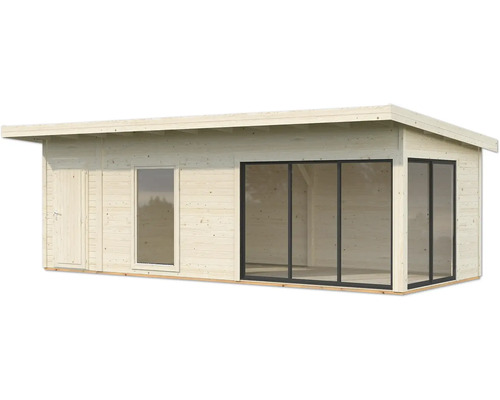 Holzgartenhaus mit Tür, Fenster und Schiebetüren