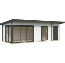 Abri de jardin moderne en bois avec fenêtres et porte