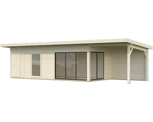 Holzgartenhaus mit Fenstern und Schiebetüren