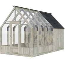 Serre avec cadre en bois et façade en verre