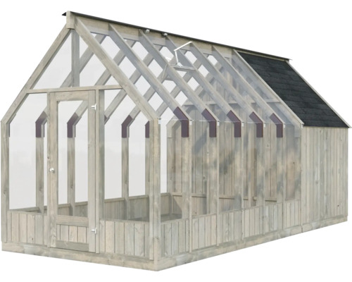 Gewächshaus aus Holz mit Fenstern und Tür