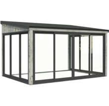 Pavillon en bois avec portes coulissantes en verre