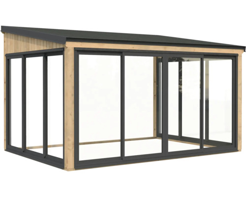 Pavillon de jardin indépendant en bois avec portes coulissantes et toit en métal