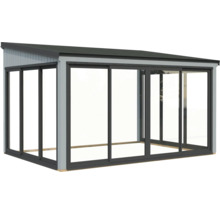 Glashaus mit Schiebetüren und Dach