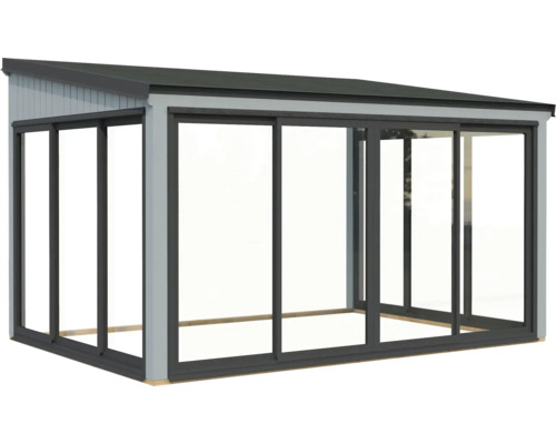 Glashaus mit Schiebetüren und Dach