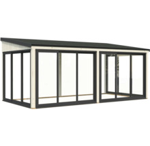 Abri de jardin moderne avec portes coulissantes et toit plat