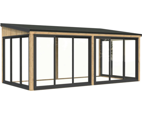 Abri de jardin avec portes coulissantes et toit plat