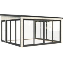 Modernes Gartenhaus mit Schiebetüren und Holzrahmen