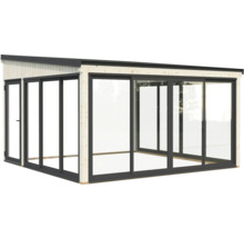 Abri de jardin avec portes coulissantes et cadre en bois