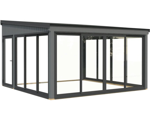 Freistehender Pavillon mit Schiebetüren und Glas