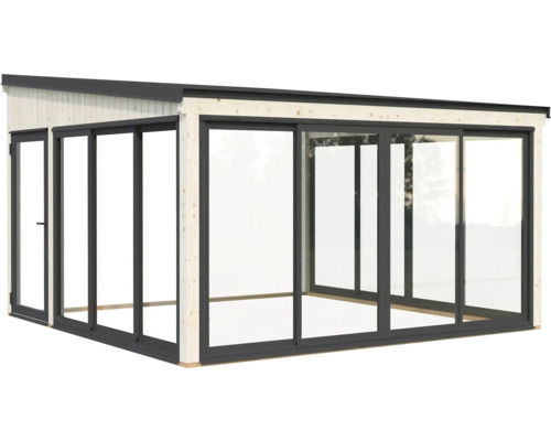 Abri de jardin en bois avec portes coulissantes et toit plat