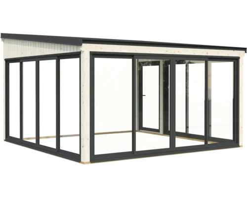 Pavillon de jardin avec portes coulissantes en verre et cadre en bois