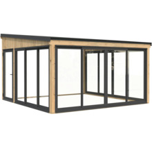 Abri de jardin avec portes coulissantes et cadre en bois