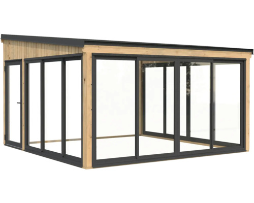 Abri de jardin avec portes coulissantes et cadre en bois