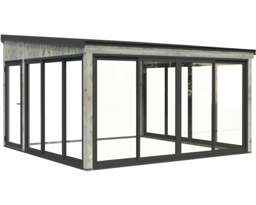 Abri de jardin en bois avec portes coulissantes en verre