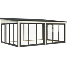 Pergola de terrasse indépendante avec portes coulissantes et toit plat