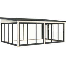 Abri de jardin en bois avec portes coulissantes en verre