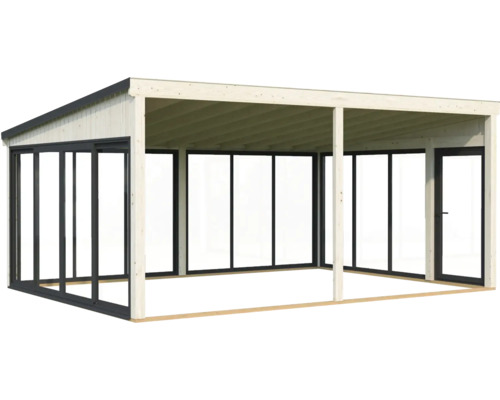 Holzpavillon mit Glasfronten