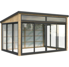 Abri de jardin avec portes coulissantes et fenêtres de toit