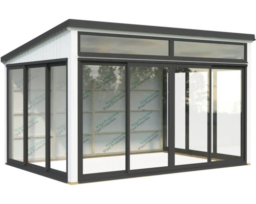 Gartenhaus mit Schiebetüren und Fenstern