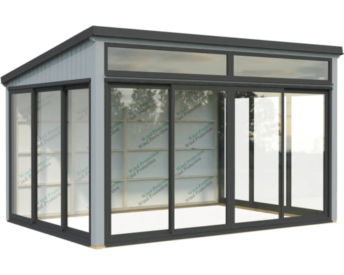 Gartenhaus mit Schiebetüren und Fensterfront