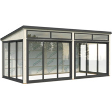 Modernes Gartenhaus mit Schiebetüren und Fenstern