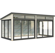 Pavillon avec cadre en bois et portes coulissantes en verre