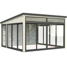 Holzgartenhaus mit Glasschiebetüren