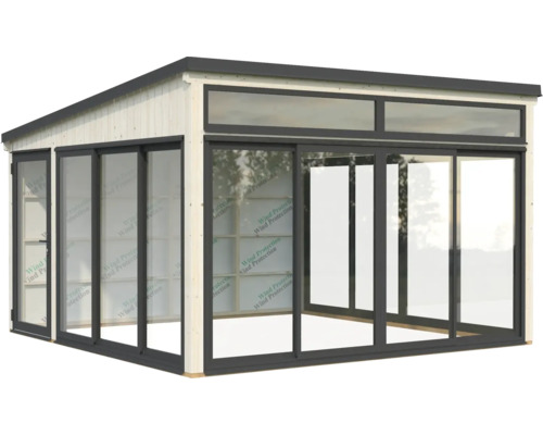 Holzgartenhaus mit Glasschiebetüren