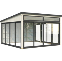 Gartenhaus mit Schiebetüren und Fenstern